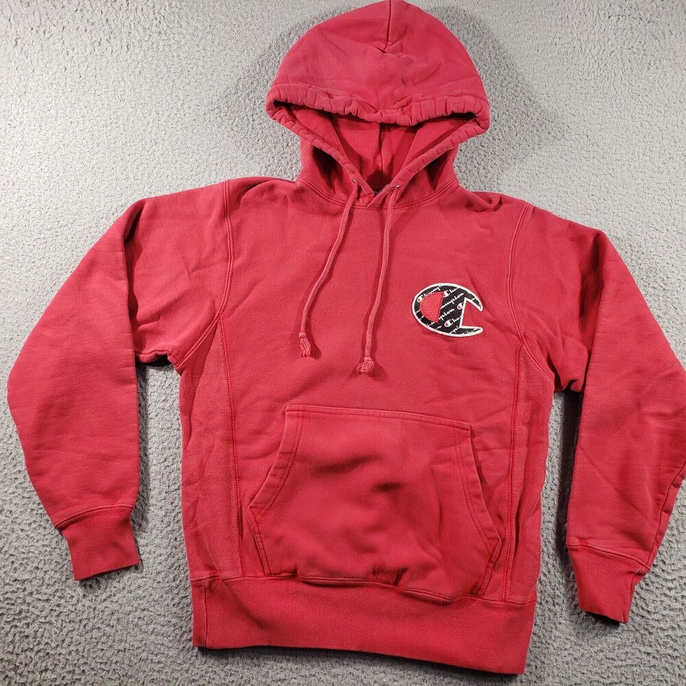Vintage Champion Reverse Weave Hoodie Men's Small Red Pullover Fleece Sweatshirt